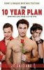 Three men are featured on a poster for the queer film, "The 10 Year Plan", with one man centrally holding a rose.