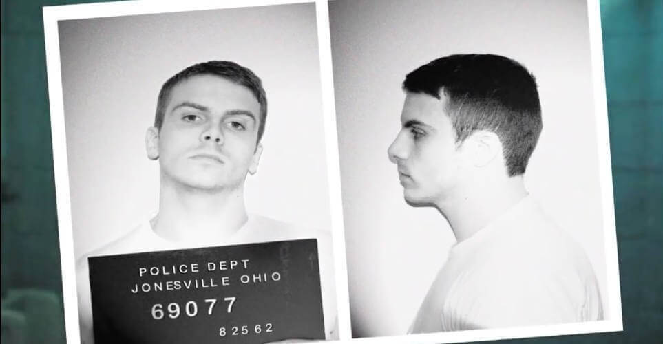 Still from "Caught" - Mugshot of arrested homosexual