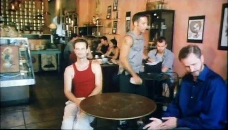 Coffee Date Short Still 1 Still from "Coffee Date" short film - Kelly and Todd chat while waiting for their mystery dates at a cafe