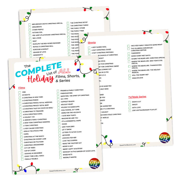 Film poster for "Complete List of ALL Queer Holiday Films Shorts Series Product Mockup 1"